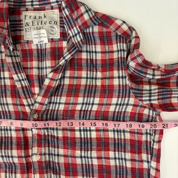 Frank & Eileen ‎ Eileen Button Down Linen Plaid Red Blue XS